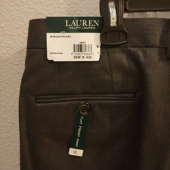 Ralph Lauren Polo Pants Mens 36 x 32 Gray flat front Slacks Polyester Cotton NEW - Picture 6 of 6